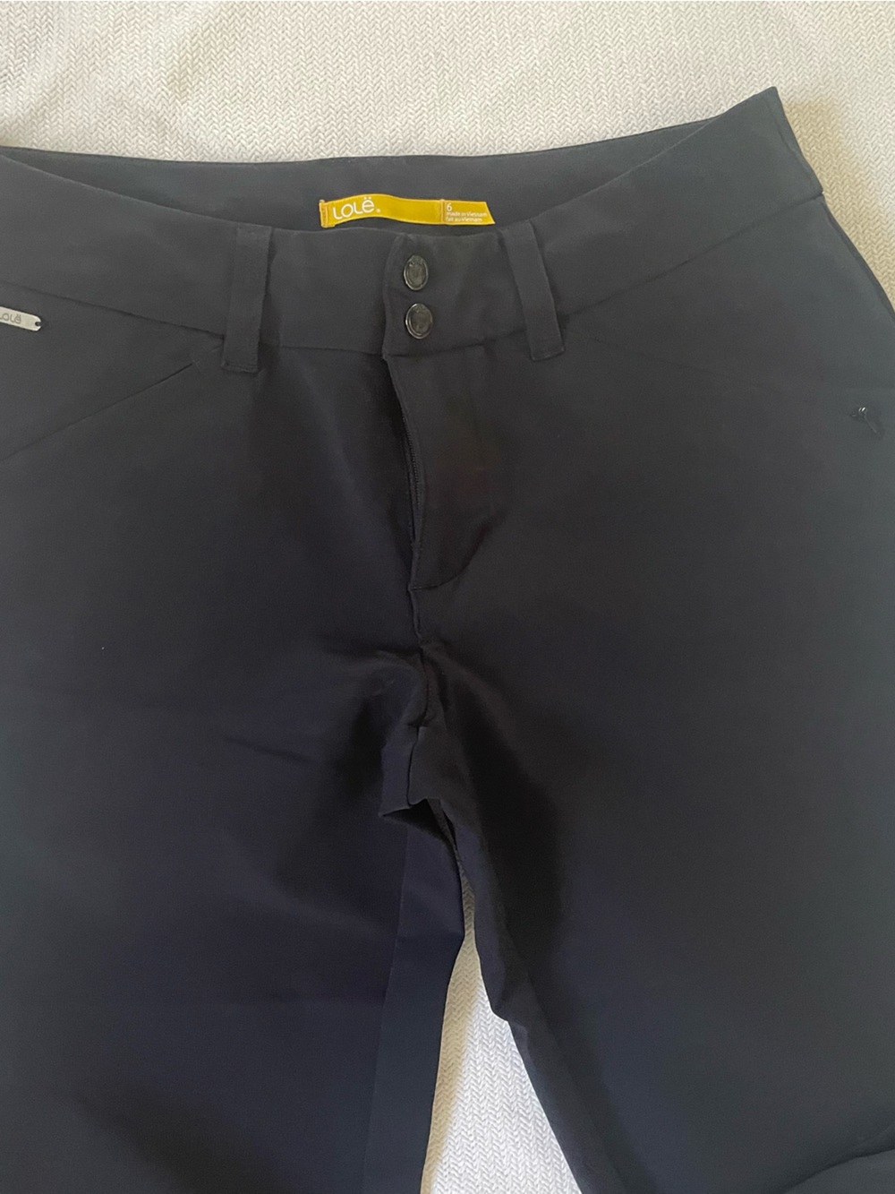 Lole black lightweight, breathable travel pants, front and back pockets
